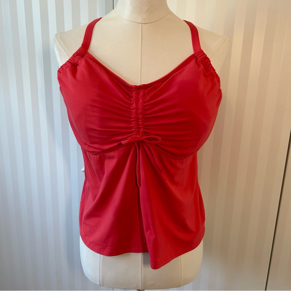 Land’s End pink tankini adjustable straps drawstring bodice Size 14DD